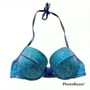 Aerie Brooke pink, purple, & teal paisley print swim bikini top size 38C